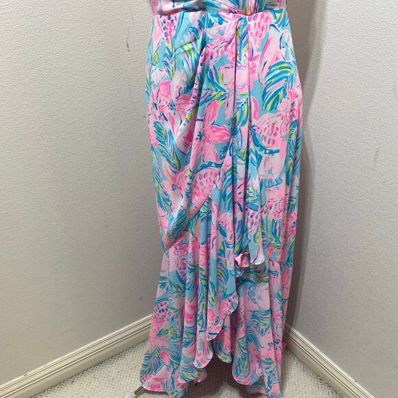 Lilly Pulitzer Taylee Blue Ibiza Gimme The Juice Flounce High Low Maxi Dress 4 - Picture 4 of 11